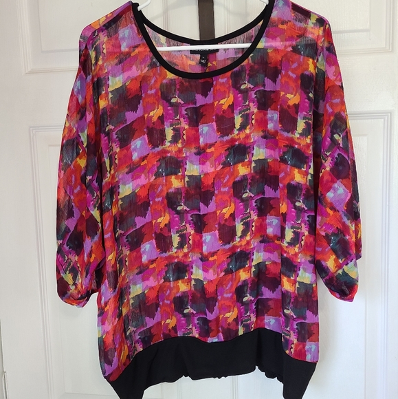 Fashion Bug Woman's Multi Patterned 3/4 Sleeve Blouse, Size: Large Color: Pink - Picture 2 of 12